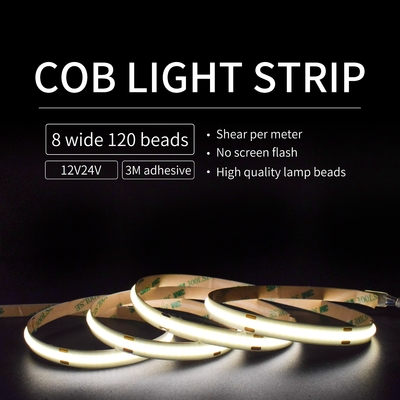 ولتاژ پایین 4500k Cob LED نوار نور فوق باریک انعطاف پذیر 12v 24v Ra90